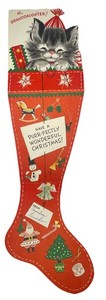 Vintage Granddaughter Christmas Stocking Kitty Cat Hallmark Greeting Card 1970’s