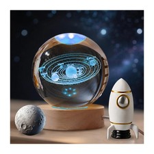 ERESGREAT 3D Solar System Crystal Ball with Light Base, Glass Multicolor