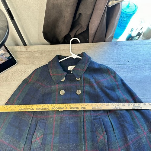 Loft Wool Plaid Cape Jacket Blue Green Plaid XS/S - Picture 7 of 9