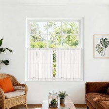 Cream White Short Curtain for Kitchen 30"W x 24"L Pack of 2 Ivory White