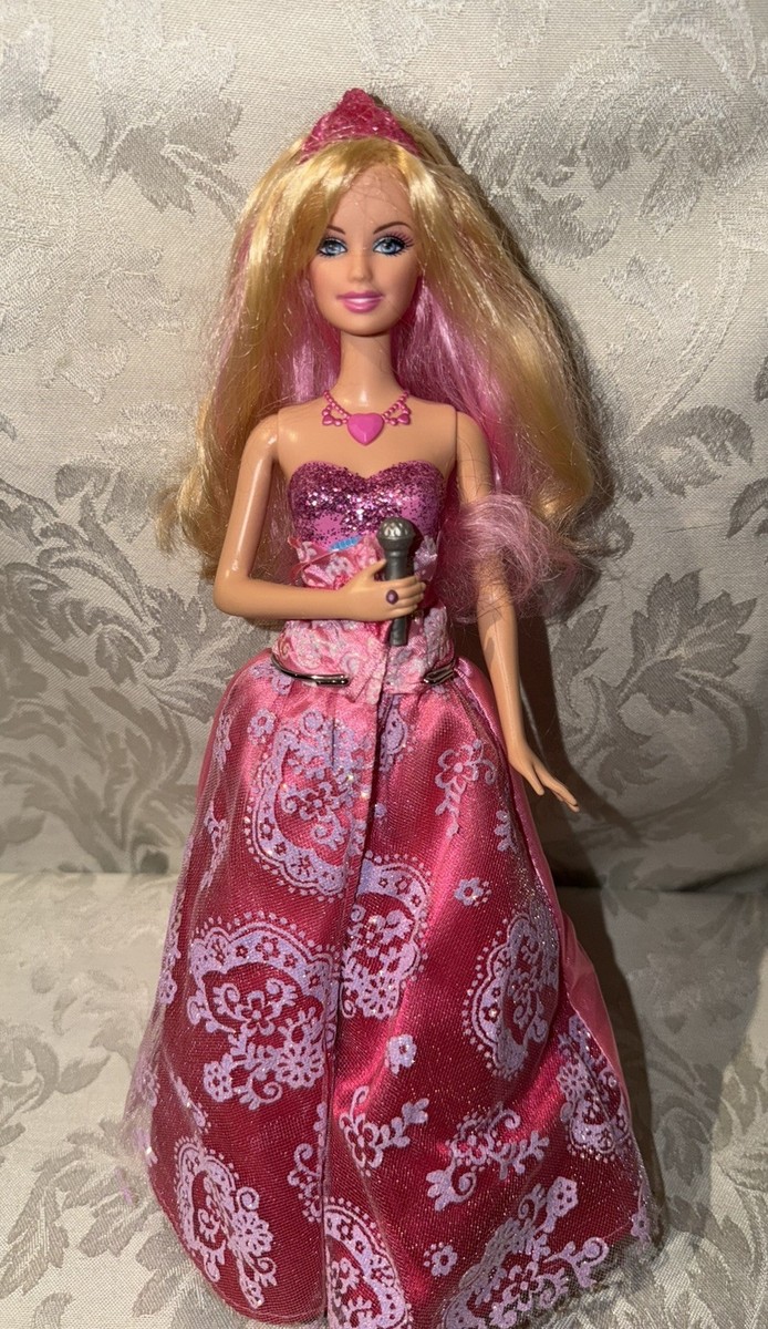 barbie princess and the popstar tori dress 2012 Barbie Princess And The Popstar Tori Doll Mic Pink Gown Dress Rare  WORKS