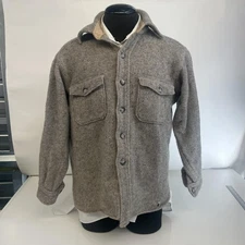 Vintage 1950-60 L.L.Bean USA Jacket Mens L Gray Wool Twill Shirt Jacket 12025B