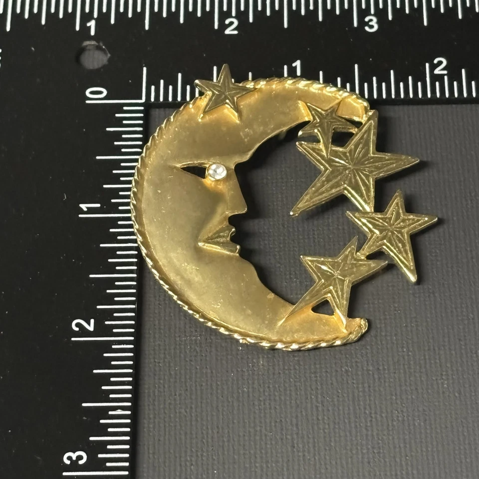 Винтажная брошь Park Lane Moon Stars золотистые стразы небесная булавка 2 дюйма - Изображение 4 из 4