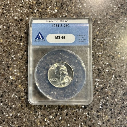 1954 S  MS 65  ANACS - Washington Quarter, Silver 25 Cents (0.25)
