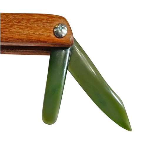 Vintage Handmade Genuine Jade Pocket Knife Novelty Folding Desk Accessory