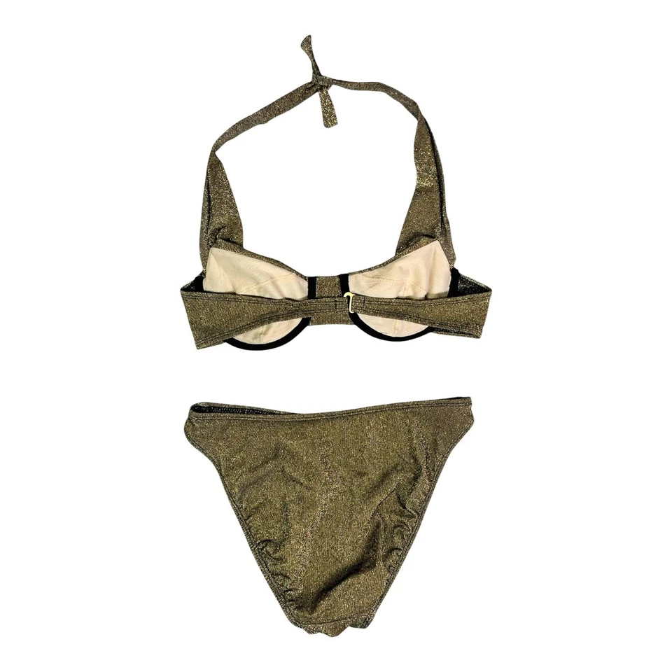 复古蔚蓝海岸 10 码比基尼套装钢圈上衣内裤金属金色 — 第 3/4 张图片