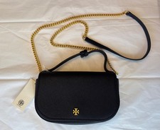 Tory Burch Emerson Top Handle Saffiano Navy Blue Flap Purse Gold Chain Strap NWT