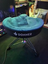 Donner Drum Throne Motorcycle Style Stool Wide Velvet Surface Double Braced Blue