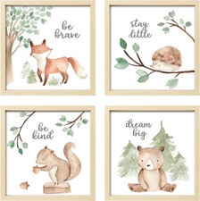 Framed Woodland Nursery Wall Decor, 10x10 Inch Cute Baby Safari Wall Art, Gre...