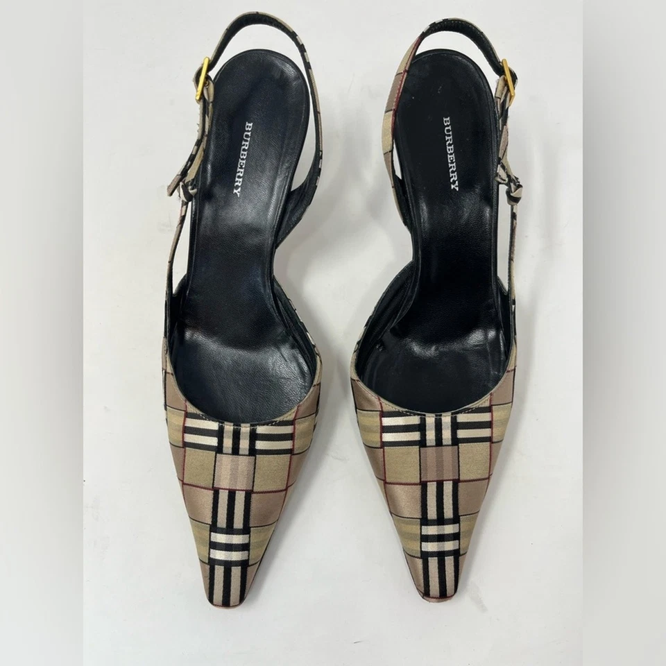 Tacones vintage Burberry Nova a cuadros con puntera puntiaguda cuero seda talla 37 Foto 3 de 4