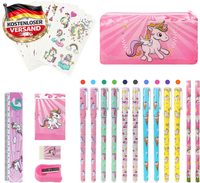 Einhorn Schreibwaren Set FüR Kinder 27-Teilig Mit FedermäPpchen, Stiften & Aufkl