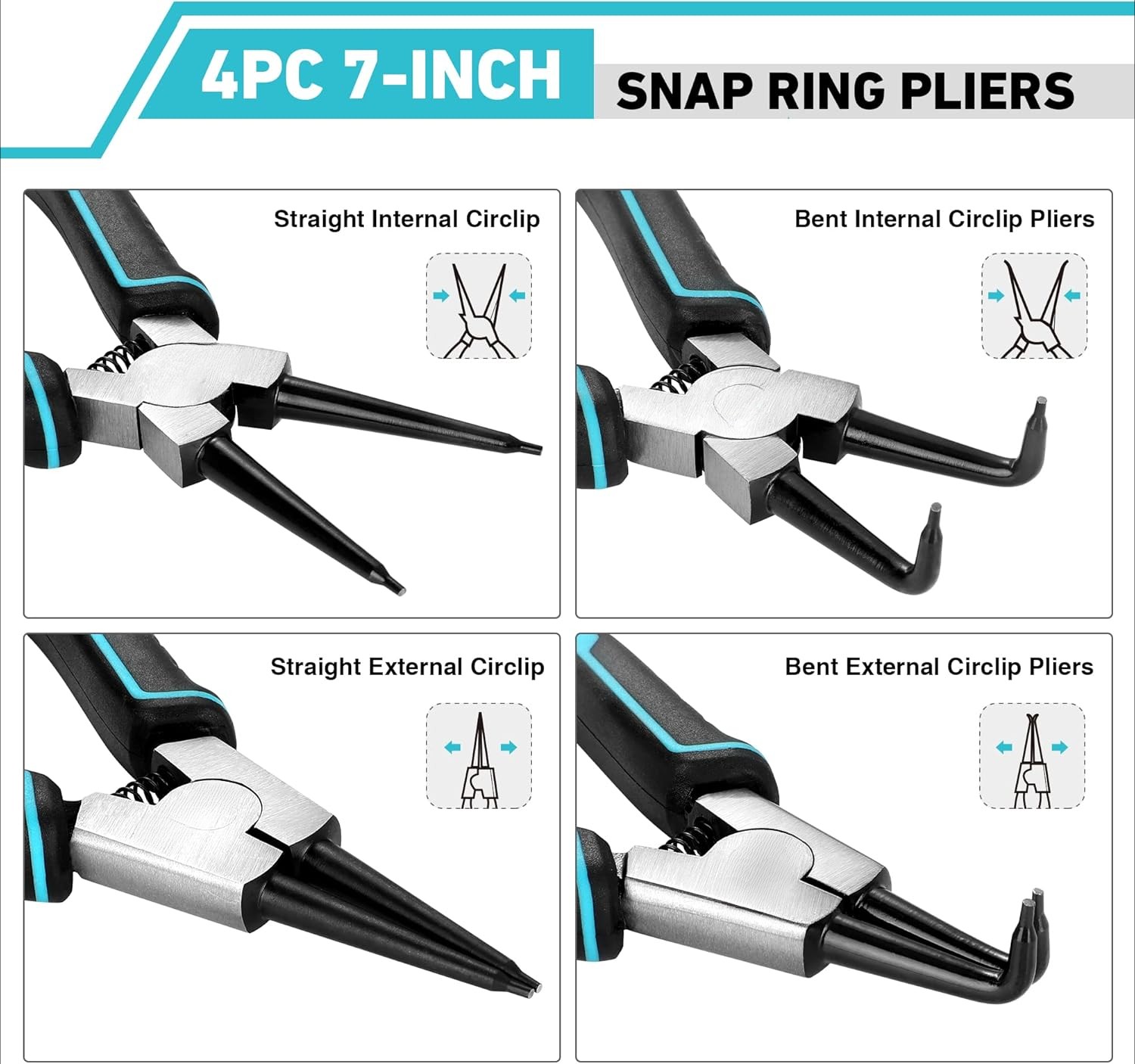 4 PCS Circlip Plier Set, 7-inch Heavy Duty Inside and Outside Circlip Plier Set