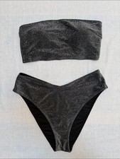 Victora's Secret PINK Black Shimmer Bandeau Bikini Set Sparkly