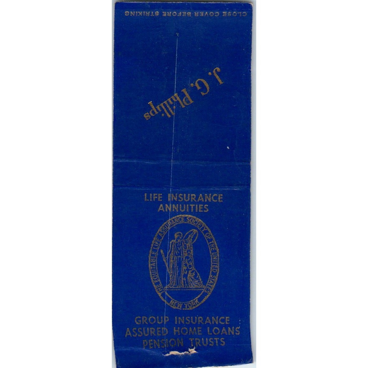 J.C. Pilgrim Life Ins. Kansas City MO Advertising Matchbook Cover SA9-M6