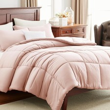 Full Size Comforter Set Blush Pink with 1 down Alternative Comforter and 2 Shams