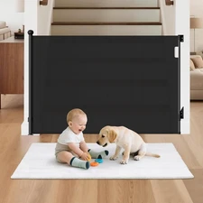 Retractable Baby Gate for Stairs, 55" Wide 38" High Pet Gate with Auto-Retrac...