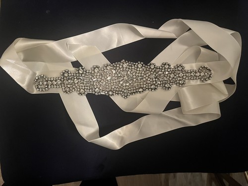 Bridal Sash/Belt - Bridesmaid, Rhinestone/Cubic Zirconia, Satin Strap - Ivory