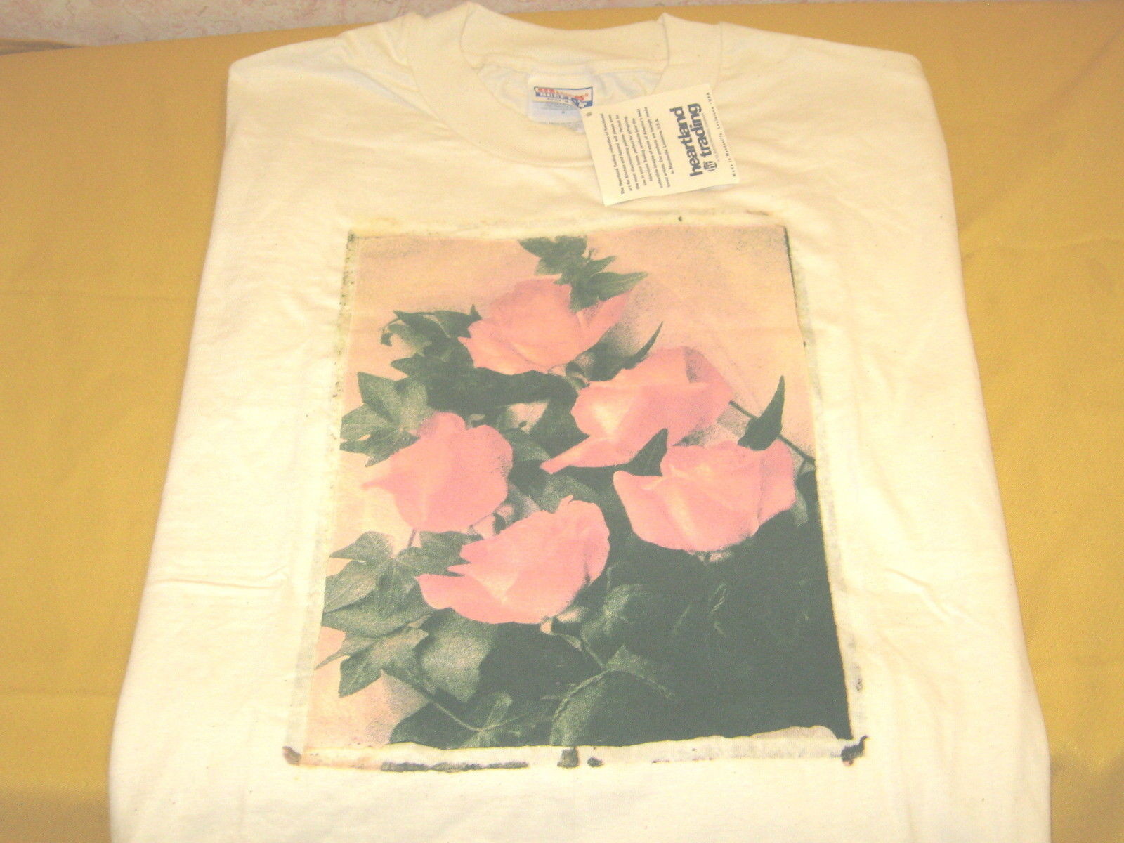 Flowering PINK ROSES Beautiful Flower Light Beige TShirt New! NWT