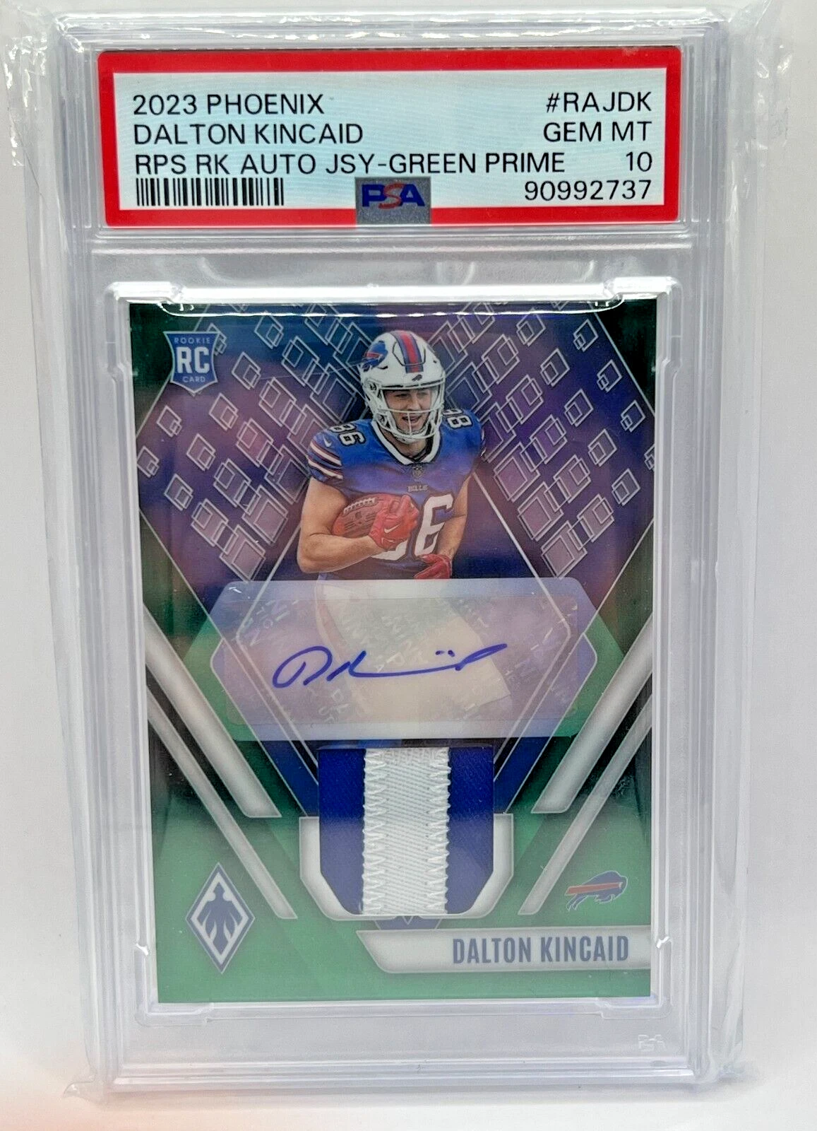 Dalton Kincaid Panini Phoenix Rps Rookie Auto Jersey #RAJDK Green Prime