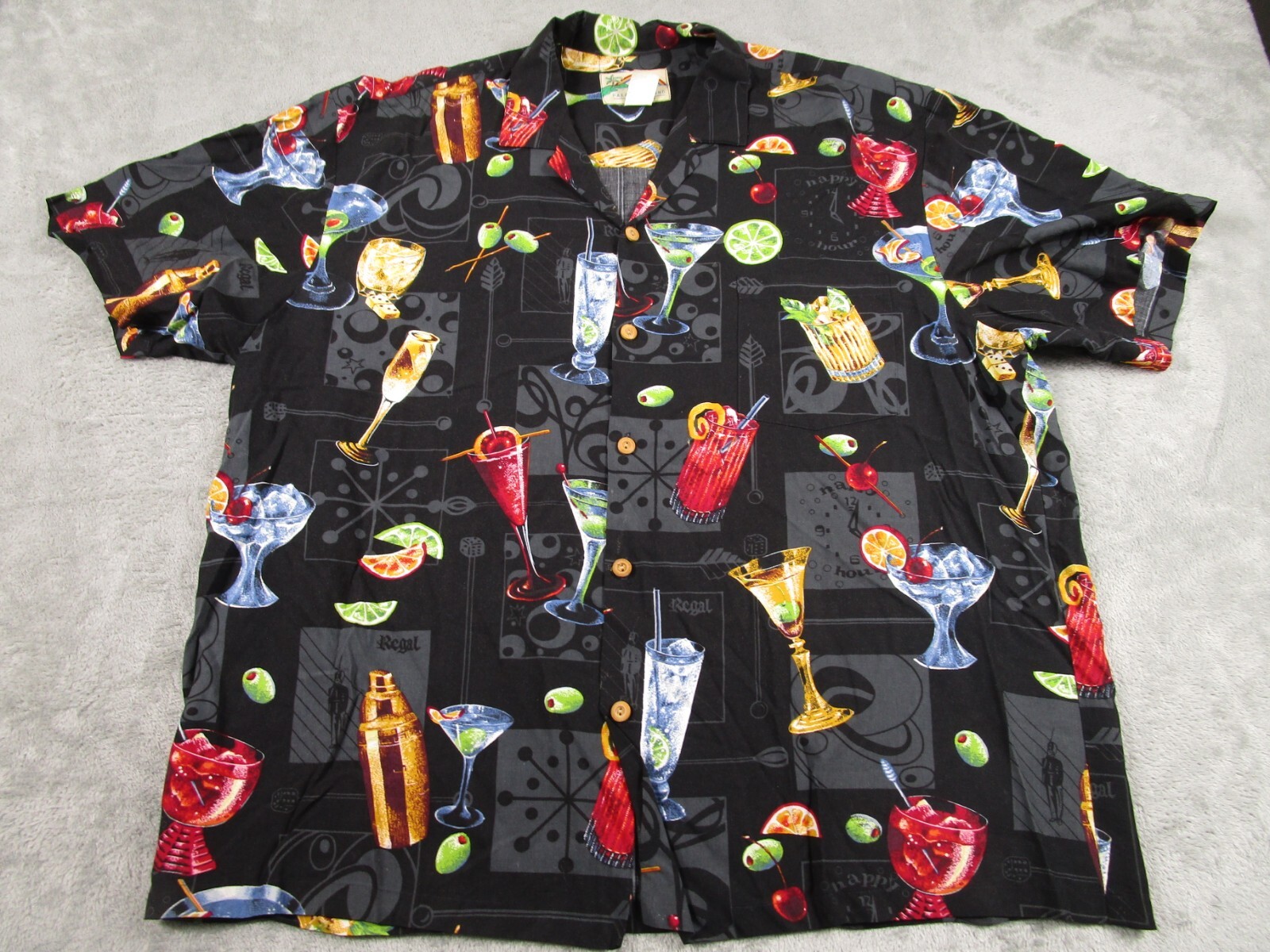 Vintage Paradise Found Shirt Mens XL Black Cocktail Happy Hour Hawaiian