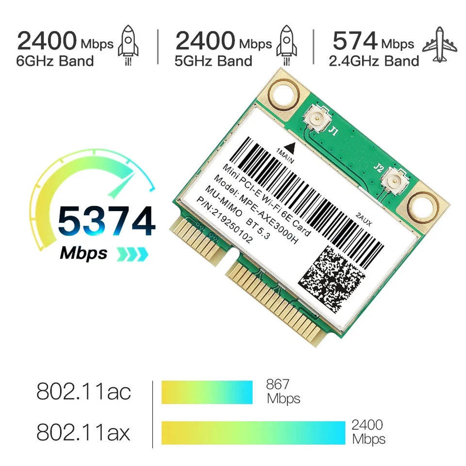 WiFi 6E 5374Mbps Mini PCI-E WiFi Card AX210 BT 5.3 Tri Band 2.4G/5G/6Ghz802.11AX - Image 3 of 4