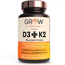 Vitamin D3 10000 IU + K2 MK7 200mcg capsules STRONG BONES HEALTH, 60 Day Supply