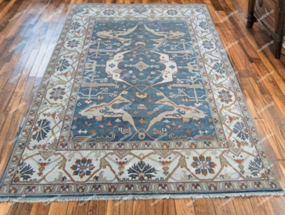 Luxurious Gray & White Oushak Rug Woolen Rug For Living Room Bedroom 8X10, 9X12
