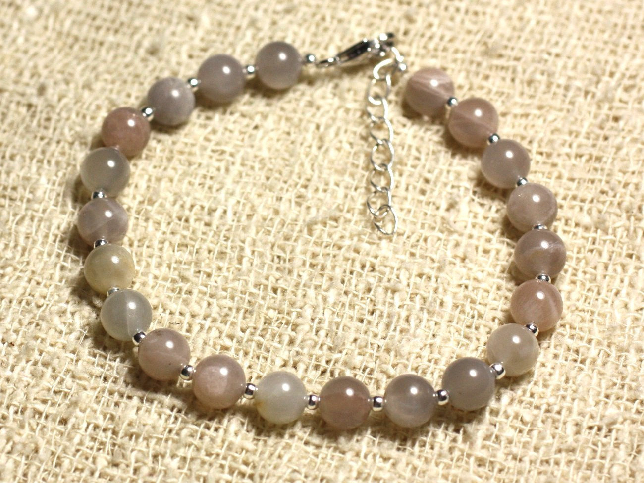 Bracelet en argent 925 et véritable pierre de lune blanche de 6mm pour femme