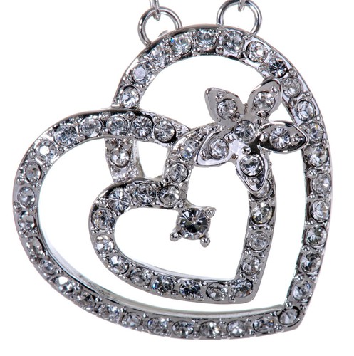 Crystals From Swarovski Double Hearts Pendant Necklace Rhodium Authentic 7103t - Picture 2 of 9