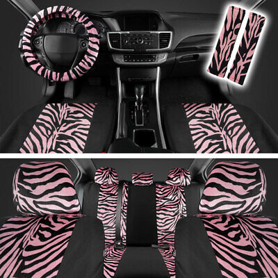 12 PC Pink//Black Zebra Animal Print Full Seat Cover Set Fits Car Truck Van SUV