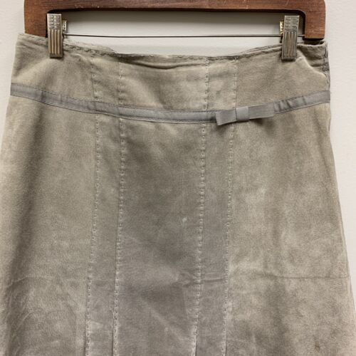 Max Mara Weekend Genuine Leather Tan Suede Skirt Ribbon Trim Back Zipper Womens - Picture 2 of 10