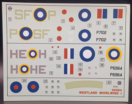 Airfix | Nr. 02064-0 | 1:72 Westland Whirlwind Mk1 Decals