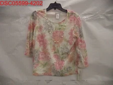 Alfred Dunner Petite Women Primrose Garden Lace Biadere Knit Top PM 191608612938