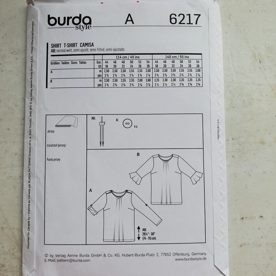 Burda 6217 Knit Top Blouse Pullover Gathered Neck Easy Misses 18 - 28 UNCUT - Image 3 of 4