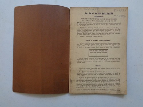 1950 Vtg Caterpillar Tractor Parts Catalog 6A + 6S Bulldozer Hydraulic N1 - Picture 3 of 9