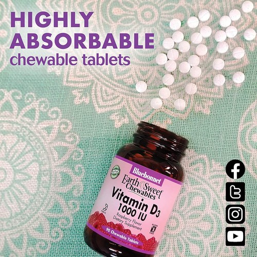 Bluebonnet Earthsweet Chewables Vitamin D3 125 Mcg 5000 IU Raspberry 90 Tablets - Picture 7 of 9