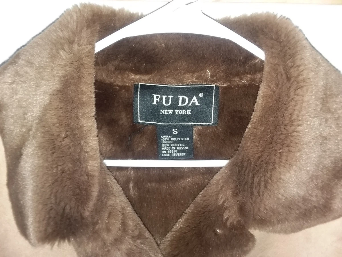 FU DA FUDA New York Brown Faux Sherpa Shearling Suede Jacket Coat