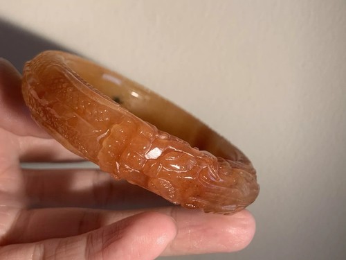 58,1 mm /Natur Gelb - Drachen Jade Handgeschnitzt Drachen Armreif / Feine Handschnitzerei - Bild 6 von 12