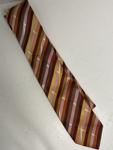 Ben Sherman Tie - Red Pink Striped Repp Silk Necktie - Men's Classic - Picture 7 of 7