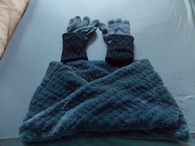 Women's Scarf Neck Warmer and Fossil Gloves Charcoal Gray/Black