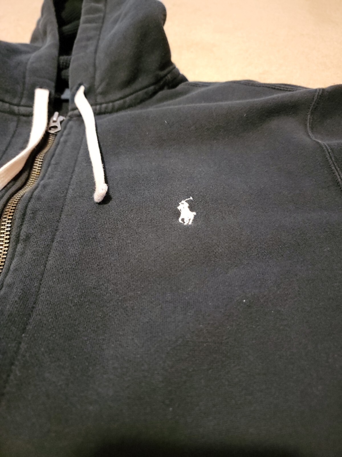 Polo Ralph Lauren felpa con cappuccio blu uomo XLT full zip pile manica lunga bianco pony