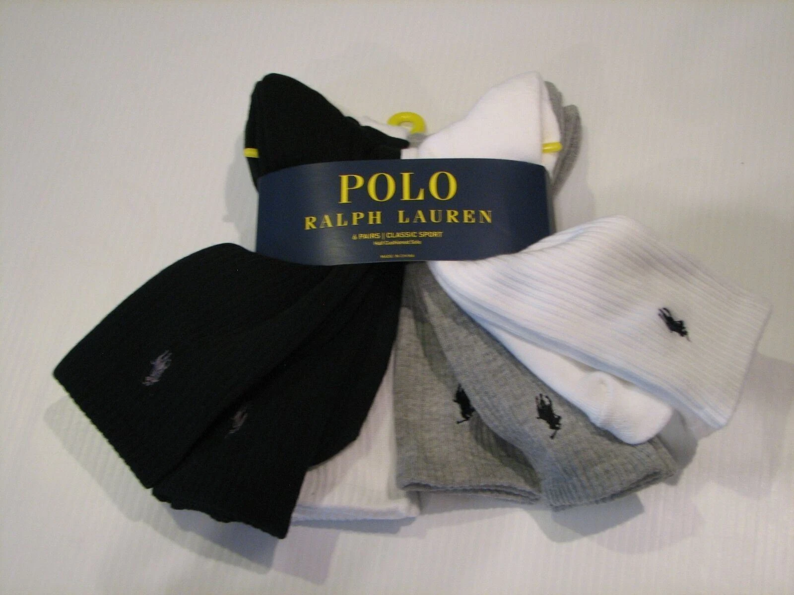 6 Pair Polo Ralph Lauren Classic Sport Logo Socks Classic Crew Men's 10-13