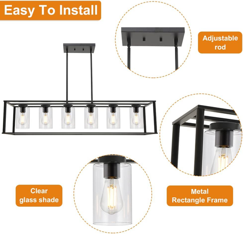 6-Light Chandeliers Black Finished Farmhouse Dining Room Lighting Fixtures Hangi - Picture 5 of 7