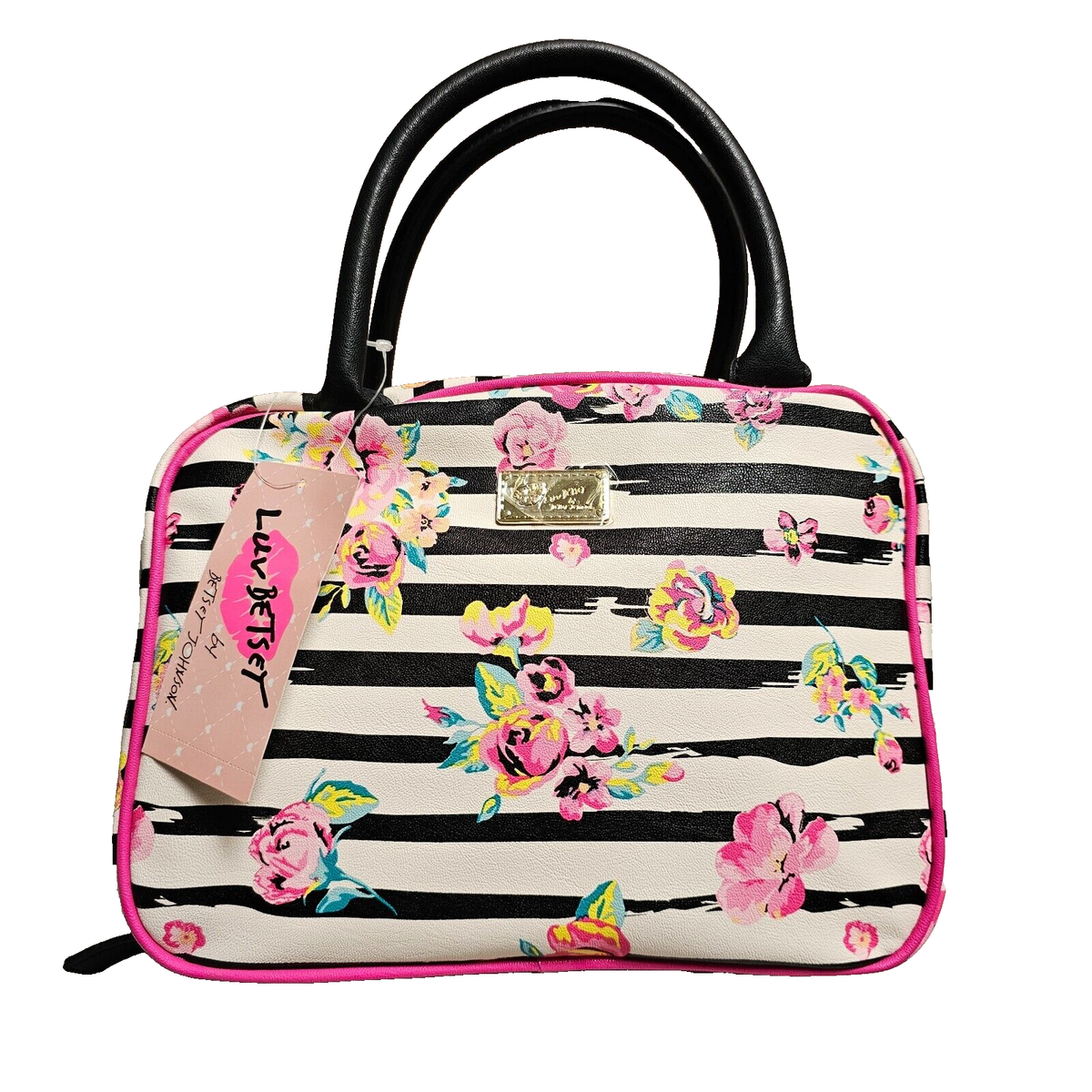 Betsey Johnson Pink and Black Striped Women\'s Bag Betsey Johnson Black Cat head hot pink stripe | Mercari main image 3