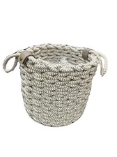 Project 62 Accent Gray Coiled Rope Fishtail Weave Basket W/Faux Leather Snap 8x9