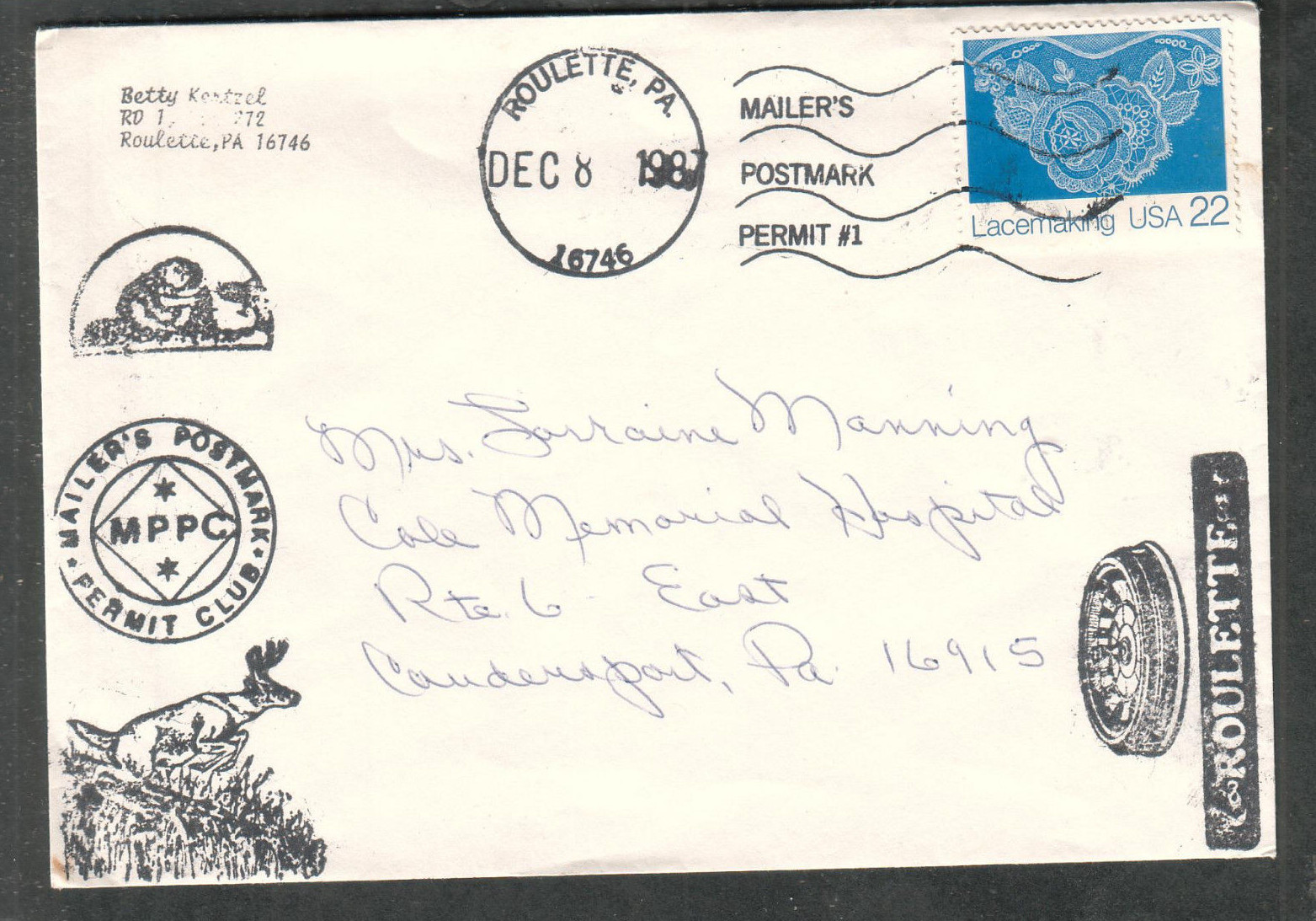 1987 MPPC Mailers Postmark Permit 1 Roulette PA to Coudersport PA eBay