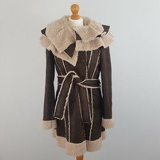 Rinascimento Womens Brown Waist Tie Soft Teddy Fleece Coat Jacket Size L