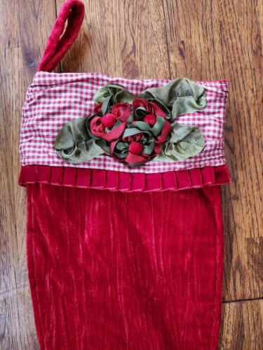 Gorgeous unique 2 Long Velvet Red Shoe Christmas Stocking With Roses Flowers 22” - Picture 2 of 3