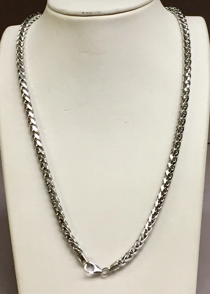 925 Sterling Silver 22" Basket Rope Round Wheat Link Chain Necklace 20Grams 5MM
