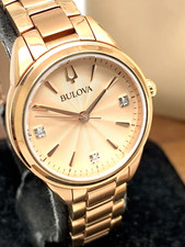 Bulova Women's Watch 97P151 Quartz Diamond Accent Rose Gold Stainless Steel 28mm
